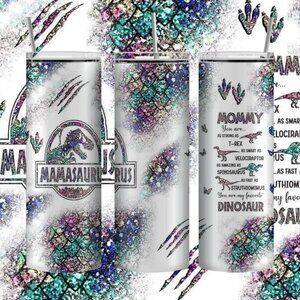 mamasaurus dinosaur mom themed tumbler 20oz hot cold tumbler.